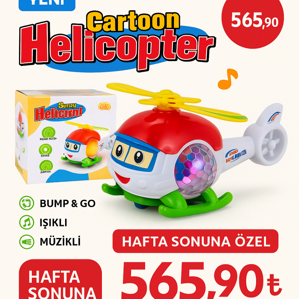 Işıklı ve Müzikli Oyuncak Helikopter – Bump & Go Hareketli, Çocuklar İçin Eğlenceli Oyuncak